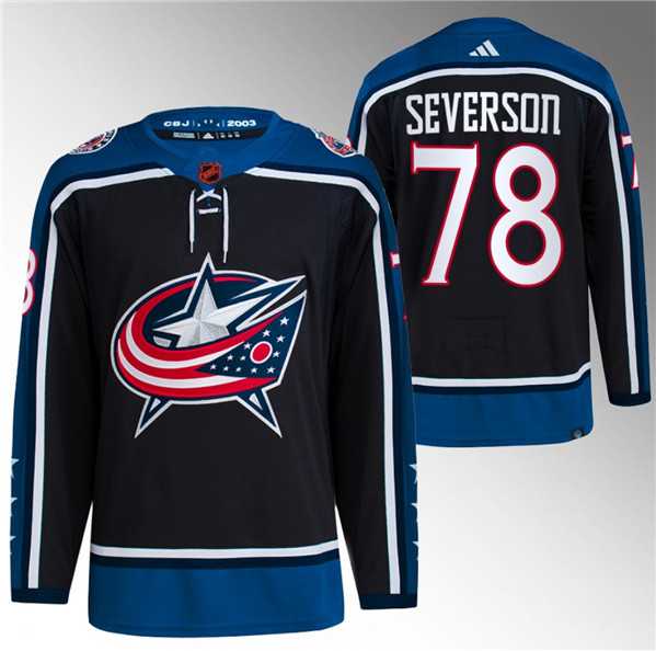 Mens Columbus Blue Jackets #78 Damon Severson Black 2022-23 Reverse Retro Stitched Jersey->blue jackets->NHL Jersey